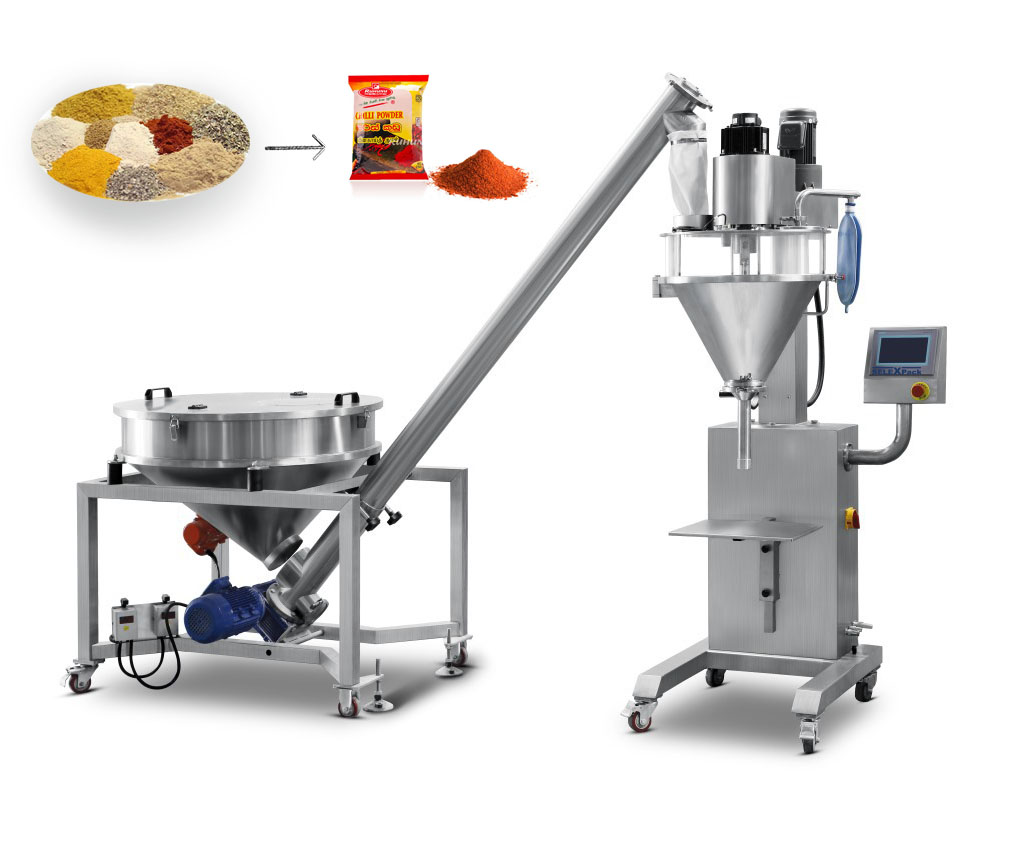 Dosificadores sinfin para productos en polvo. Dosifica producto en polvo de 100 cc. a 1000 cc. Precisión: 1gr (a comprobar después de prueba con producto) Incluye Tolva de 50 litros de capacidad. Sensor de nivel de producto. Longitud del sinfín < 1.000 mm. Diámetro 50mm. Pantalla táctil de programación. PLC Servo motor para el sinfín. Motor reductor trifásico para el mezclador. Características Alimentación: 380 V trifásico / 50Hz / 2Kw Servo motor: 1,5Kw Temperatura ambiental 0 – 40 ºC Humedad 35-80% Medidas: 1.020 mm (Largo) x 540 mm (Ancho) x 1.700 mm (Alt)